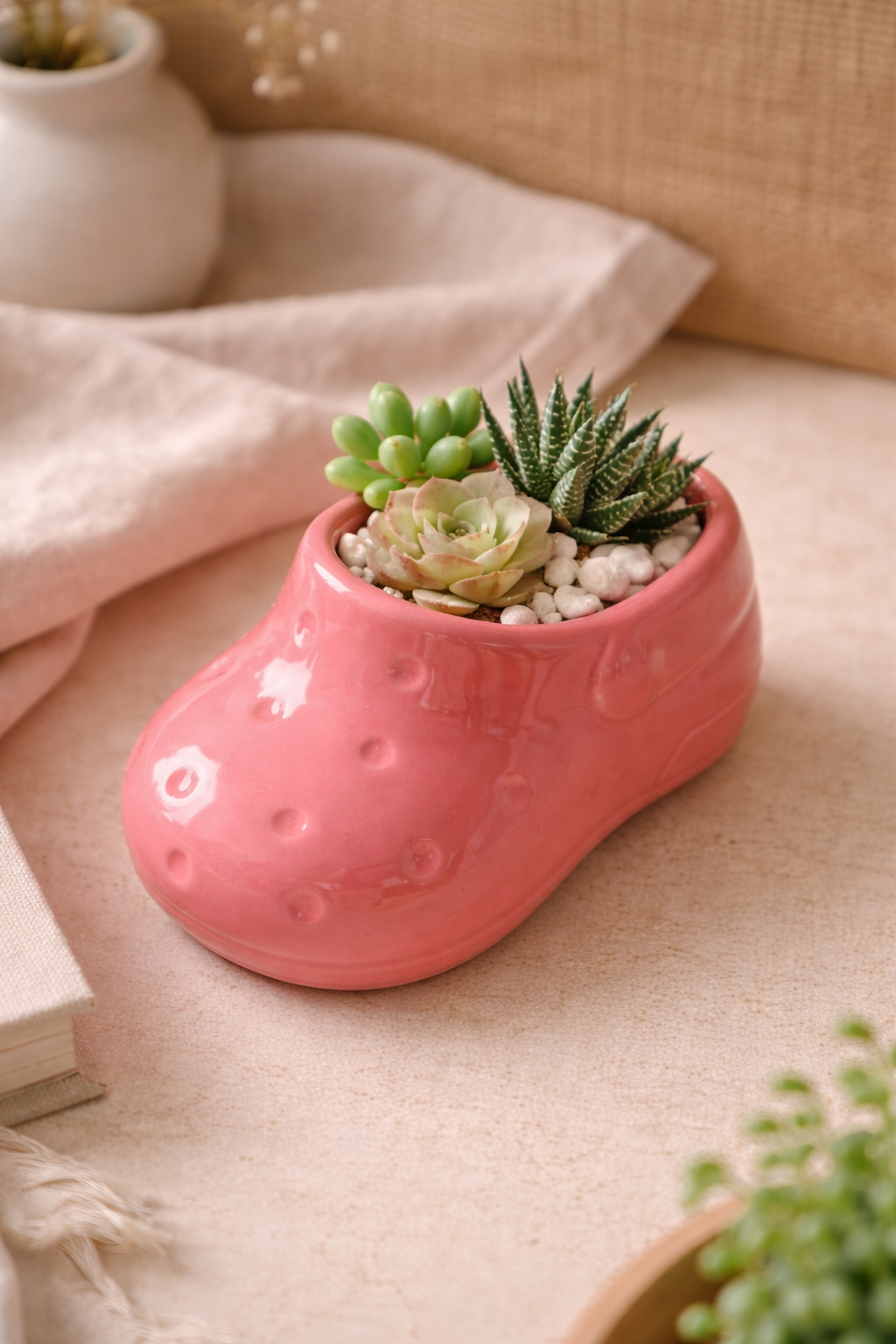 Pink Crocs-Style Ceramic Mini Planter