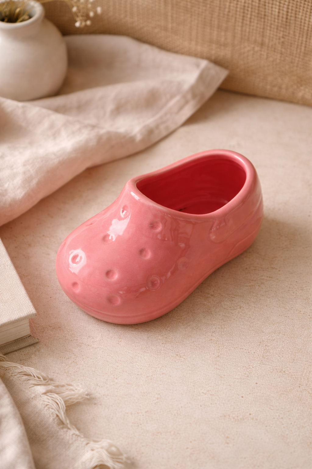 Pink Crocs-Style Ceramic Mini Planter