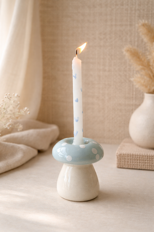 Ceramic Mushroom Candle Holder – Blue