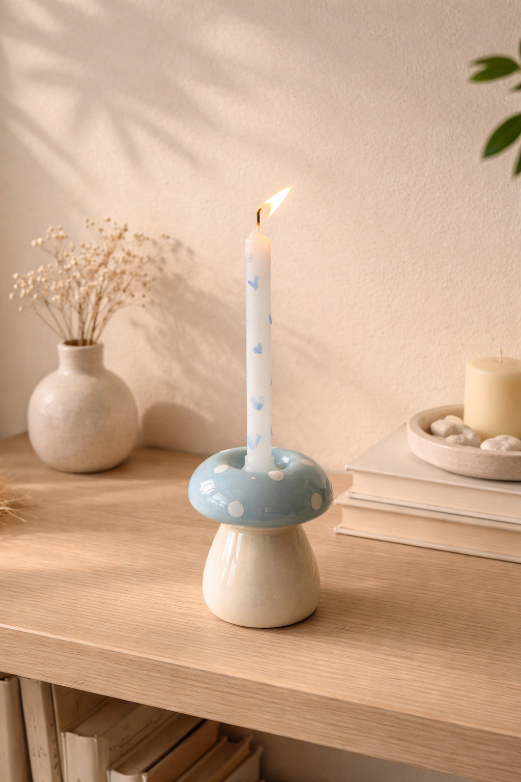 Ceramic Mushroom Candle Holder – Blue