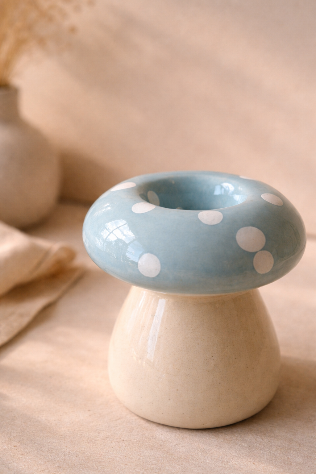 Ceramic Mushroom Candle Holder – Blue